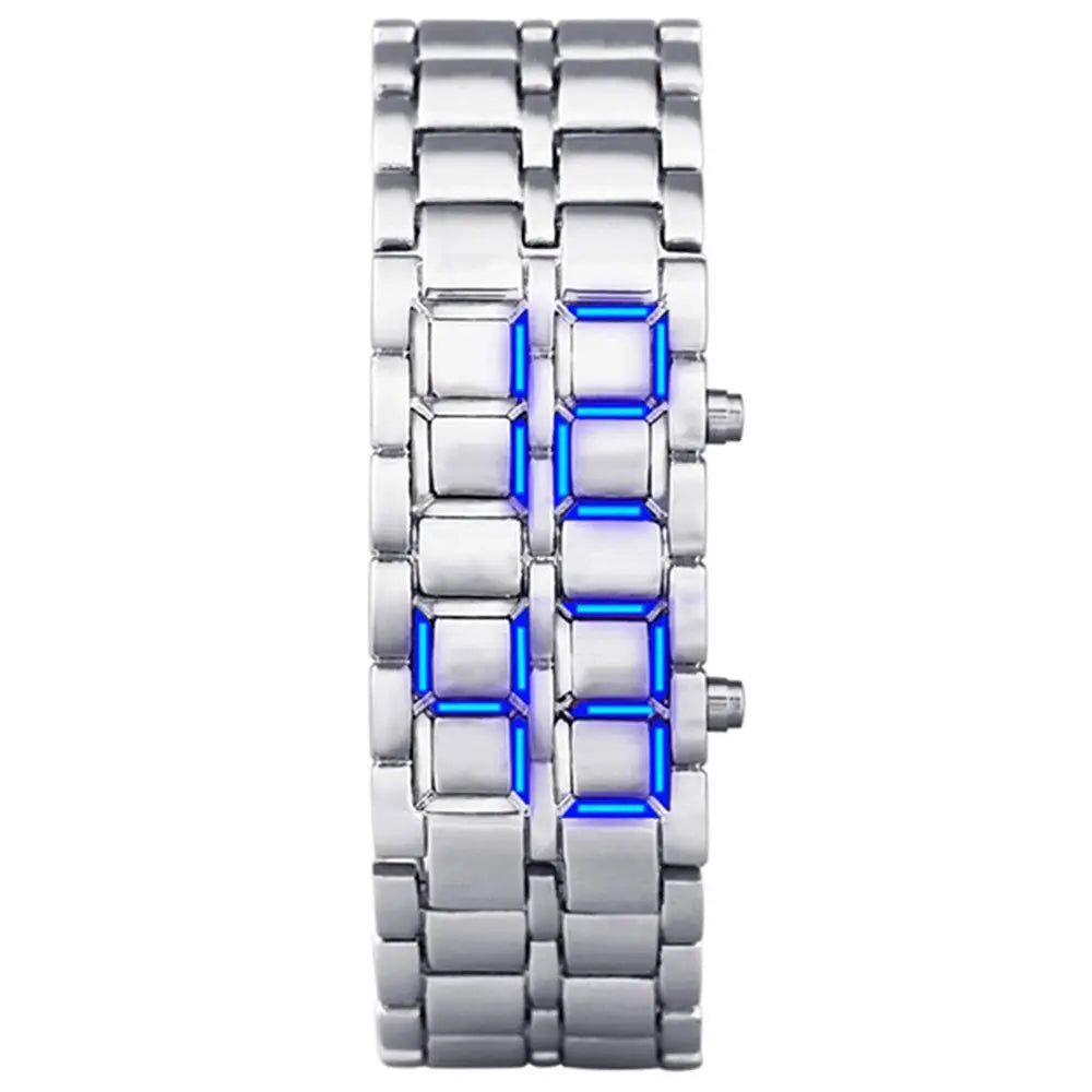 Fashion Mens Digital Lava Wrist Watch Men Black Full Metal Red Blue LED Display Watches Gifts for Male Boy Sport Creative Clock by Adornity