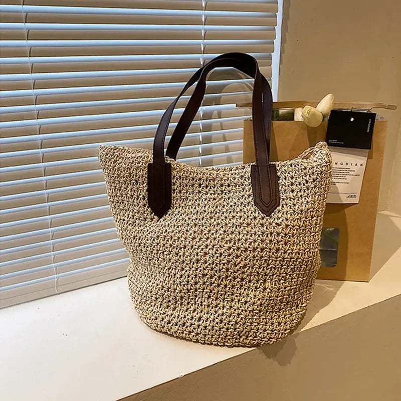 Summer Beach Bags For Women Handmade Rattan Woven Shoulder Bags Large Capacity Straw Bag Bohemian Casual Travel Handbag Totes by Hegichi