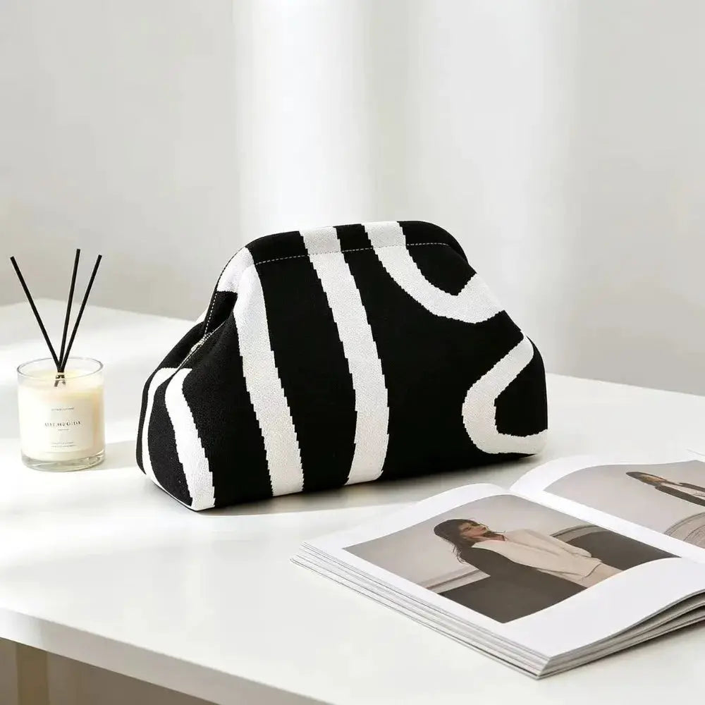 Beach bag irregular stripe knit bag women's fashion commuting versatile stripe bag makeup bag woven clutch bag by Hegichi