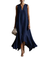 Solid Color Loose Long Dress For Women Summer Sexy V-neck Sleeveless Fashion Irregular Hem Dresses Lady Foreign Style Streetwear by Adornity
