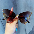 Luxury Diamond Butterfly Sunglasses Women Brand Y2K Vintage Rimless Oversized Sun Glasses Ladies Eyewear by Hegichi
