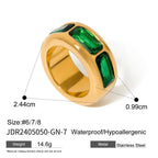 Uworld Retro Green Zircon Ring 18k Gold Color Plated Stainless Steel Round Ring Can be Stacked as a Gift for Women's Accessories by Adornity