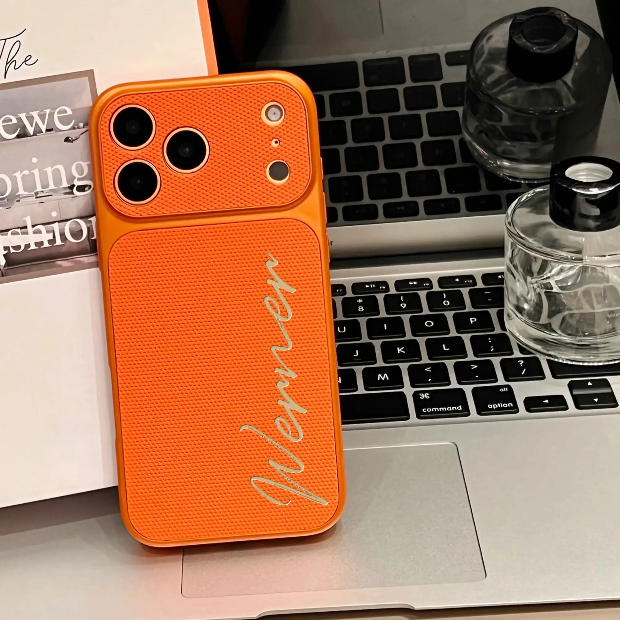 Personalized Signature Customized Name Letters Luxury Football Texture Faux Leather Phone Case Compatible With IPhone 17 Pro Max by Hegichi
