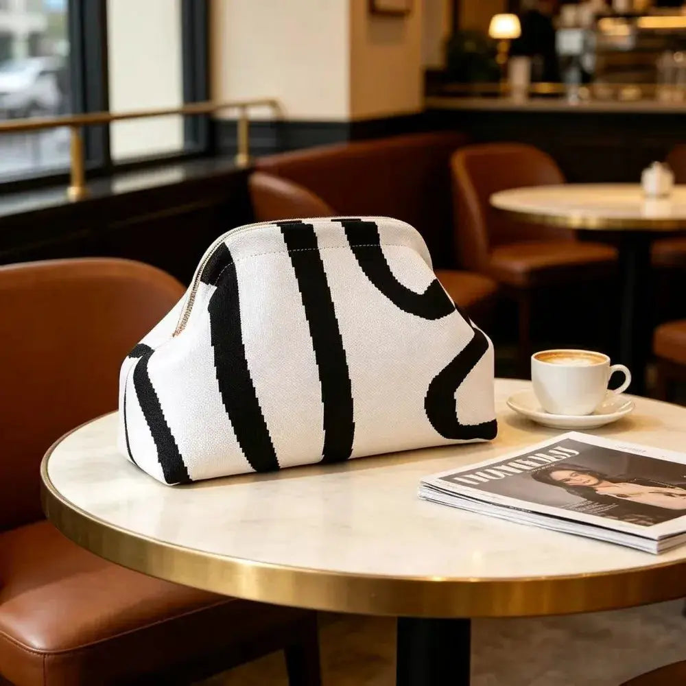 Beach bag irregular stripe knit bag women's fashion commuting versatile stripe bag makeup bag woven clutch bag by Hegichi