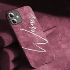 Large Brush Calligraphy Name Customized Phone Case For iPhone 16 15 14 13 12 11 Pro Max Lambskin Faux Leather Shockproof Cover by Hegichi
