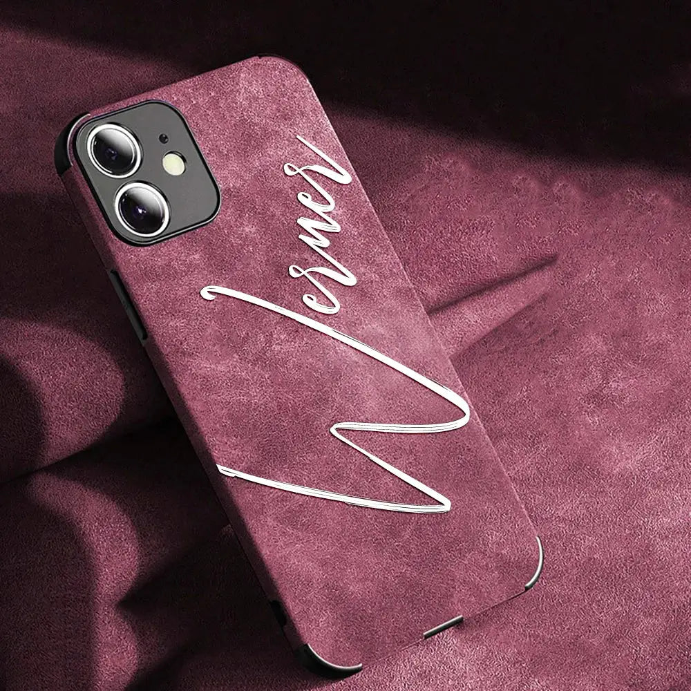 Large Brush Calligraphy Name Customized Phone Case For iPhone 16 15 14 13 12 11 Pro Max Lambskin Faux Leather Shockproof Cover by Hegichi
