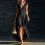 2026 Spring Sexy V Neck Solid Long Dresses Woman Elegant Ruffle Hem Irregular Party Dresses Summer Sleeveless Casual Beach Dress by Adornity