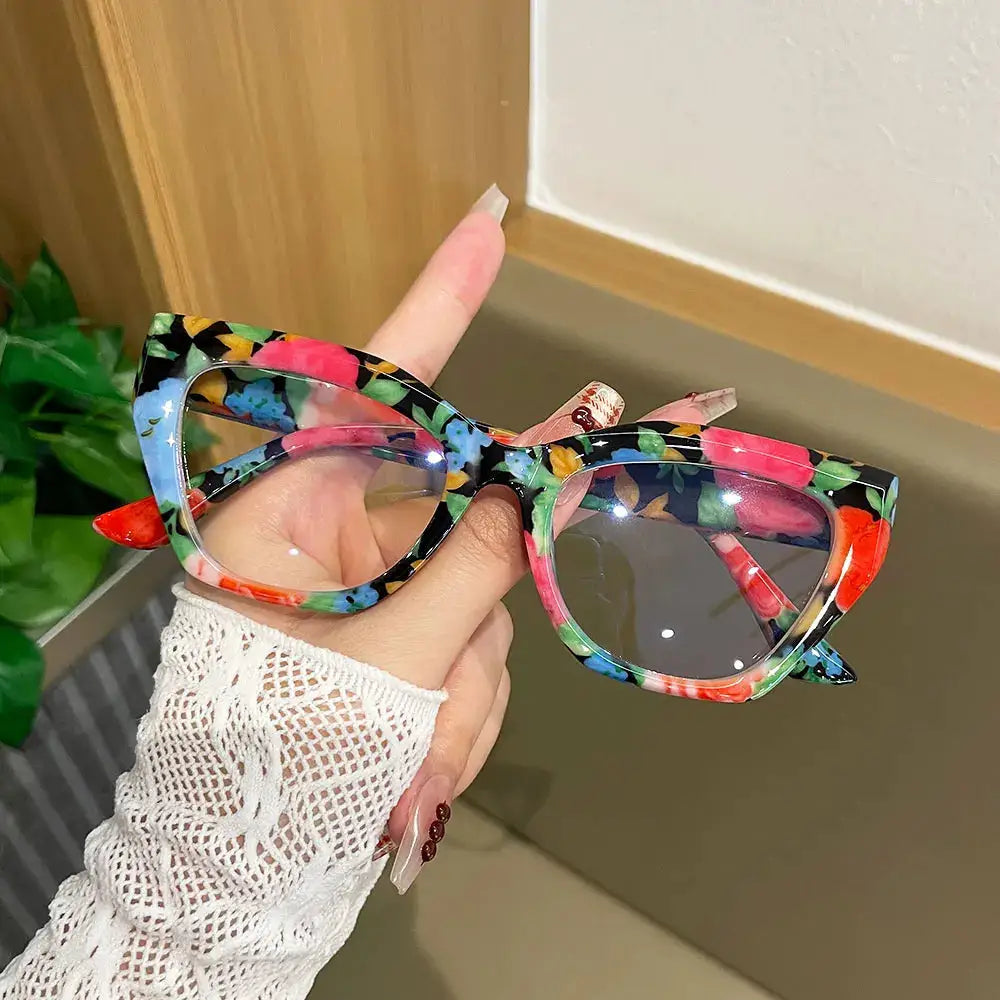 Retro Floral Cat-Eye Reading Glasses for Women, Fashionable Printed Large-Frame Anti-Blue Light Reading Glasses, Personalized Colorful Pattern High-Definition Reading Glasses by Hegichi