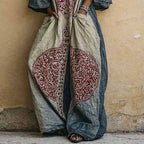Womens Boho Ethnic Print Oversized Jumpsuit V Neck Batwing Wide Leg Long Pantsuit New Vintage Loose Vacation Romper With Pockets by Adornity