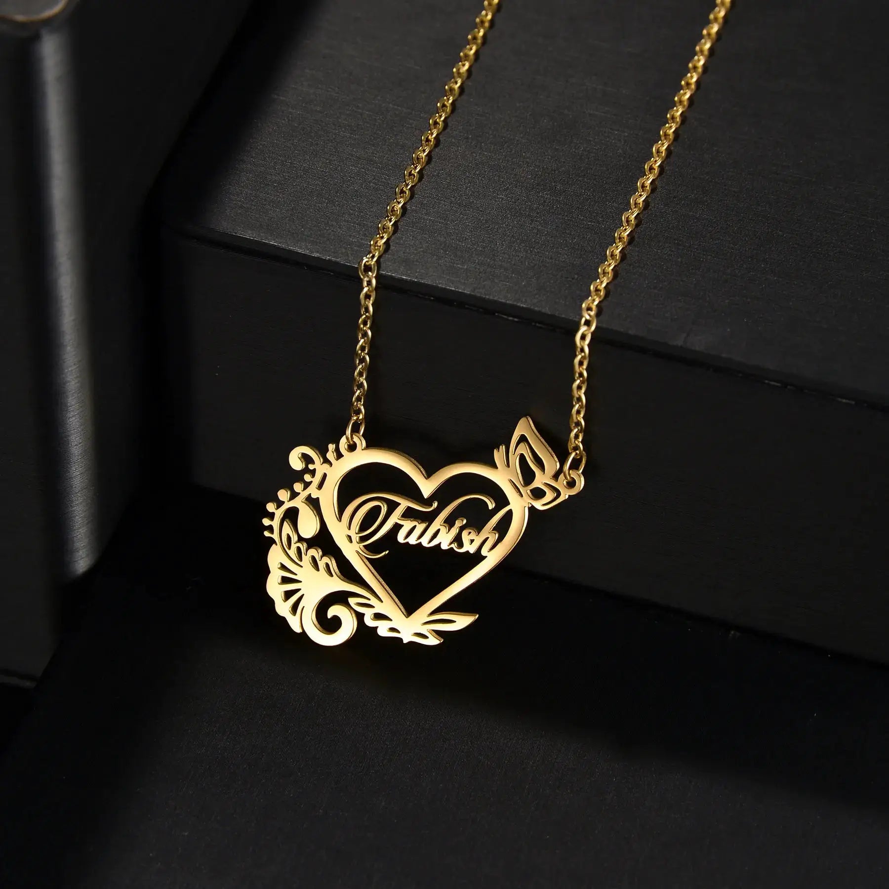 Atoztide Personalized Custom Rose Heart Name Necklaces for Women Stainless Steel Pendant Choker Link Chain Birthday Jewelry Gift by Hegichi