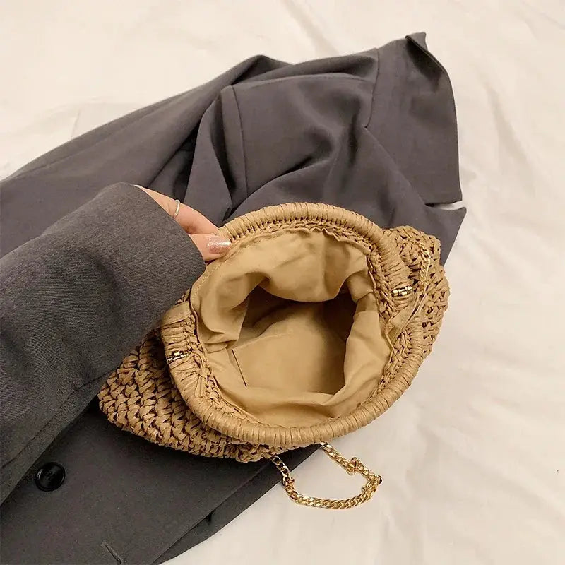 Summer New Straw Weaving Crossbody Bag Fashionable and Casual Shell Bag Women's Shoulder Bag with Excellent Texture by Hegichi