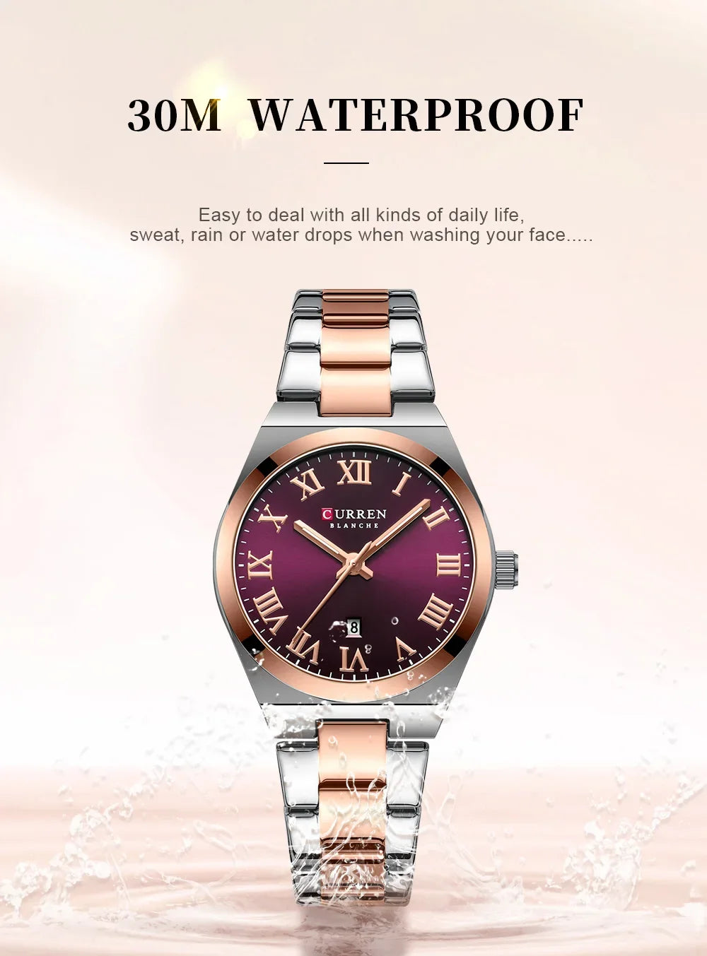 Women Stainless Steel Watch - Waterproof Analog Bracelet With Date Display by Adornity