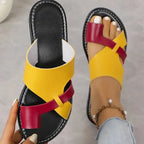 Mix Color Flat Sandals Women 2026 Summer Pu Leather Clip Toe Outdoor Slippers Woman Plus Size 43 Non Slip Beach Slide Flip Flops by Hegichi