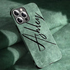 Large Brush Calligraphy Name Customized Phone Case For iPhone 16 15 14 13 12 11 Pro Max Lambskin Faux Leather Shockproof Cover by Hegichi