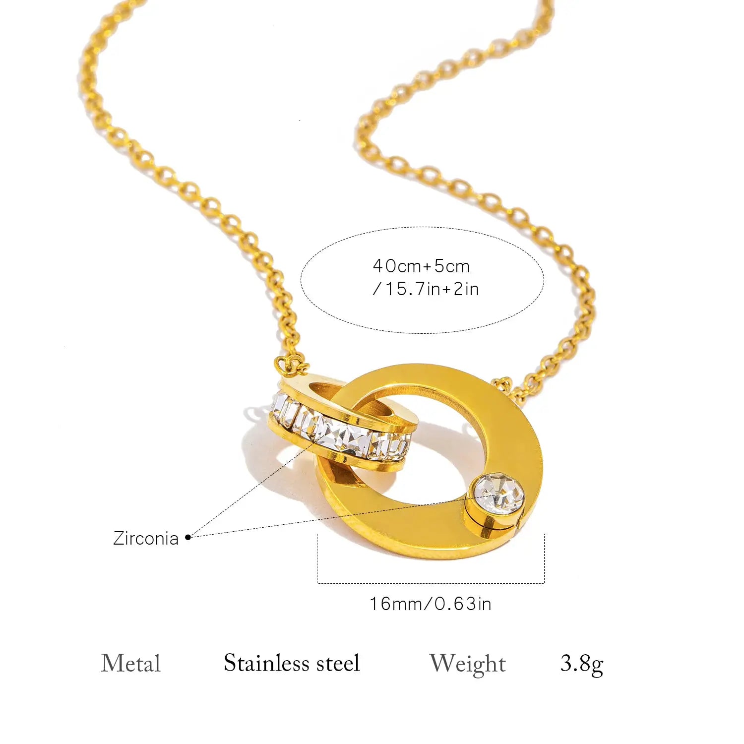 Dual Hoop Pendant Necklace for Women - Hypoallergenic Stainless Steel with Cubic Zirconia, Elegant Jewelry for Daily Wear &Gift by Adornity