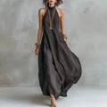 Vintage Solid Hollow Out Halter Maxi Dress Women Sleeveless Loose Flowy Casual Long Dress Spring Summer Beach Holiday Maxi Dress by Adornity
