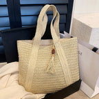 Summer Straw Women Bag Hand-Woven Handbags Handmade Raffia Beach Boho Shoulder Bag Large Tote Bag Tassel Shopping Purses by Hegichi