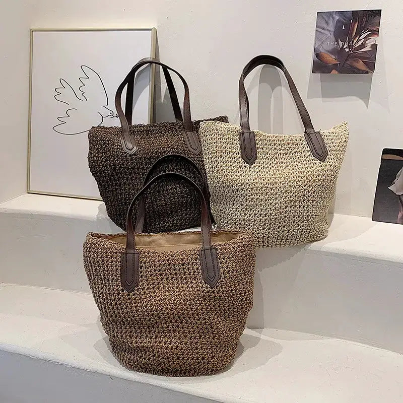 Summer Beach Bags For Women Handmade Rattan Woven Shoulder Bags Large Capacity Straw Bag Bohemian Casual Travel Handbag Totes by Hegichi