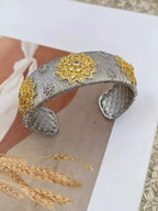 Gold Plated Bracelet – Cubic Zirconia Ring & Flower Pattern Vintage Copper Bangles Set by Adornity