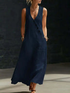 Casual Sleeveless Loose Maxi Dress Women Summer 2026 Fashion Solid Color V-neck Holliday Long Dresses Elegant by Adornity