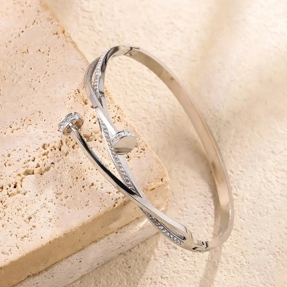 Elegant Nail Stainless Steel Stacked Bracelets for Women Luxurious Fashionable Jewelry for Parties Banquets by Hegichi