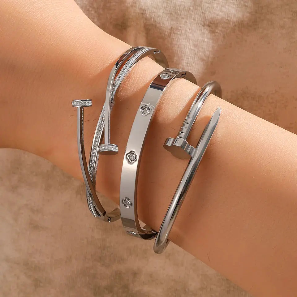 Elegant Nail Stainless Steel Stacked Bracelets for Women Luxurious Fashionable Jewelry for Parties Banquets by Hegichi