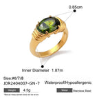 Uworld Retro Green Zircon Ring 18k Gold Color Plated Stainless Steel Round Ring Can be Stacked as a Gift for Women's Accessories by Adornity