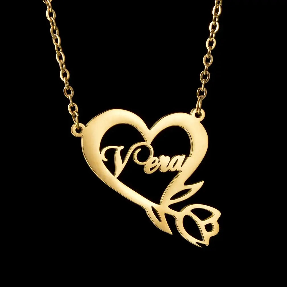 Atoztide Personalized Custom Rose Heart Name Necklaces for Women Stainless Steel Pendant Choker Link Chain Birthday Jewelry Gift by Hegichi