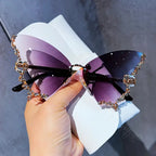 Luxury Diamond Butterfly Sunglasses Women Brand Y2K Vintage Rimless Oversized Sun Glasses Ladies Eyewear by Hegichi