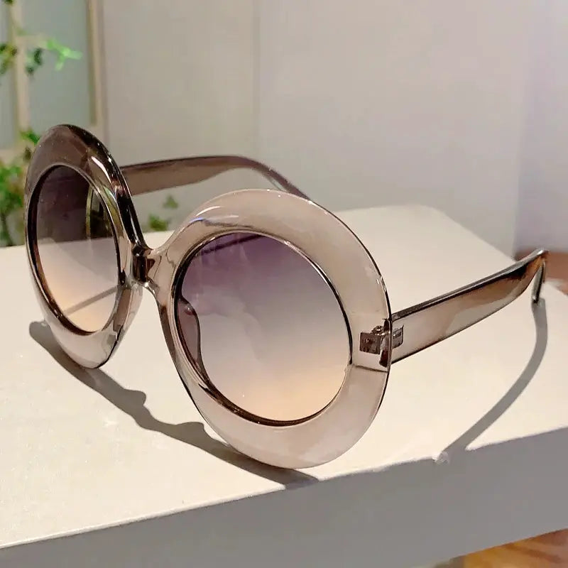 KAMMPT Oversized Round Sun Glasses 2024 Women Fashion Vintage Gradient Outdoor Shades Ins Trendy Brand Design Black Sunglasses by Hegichi