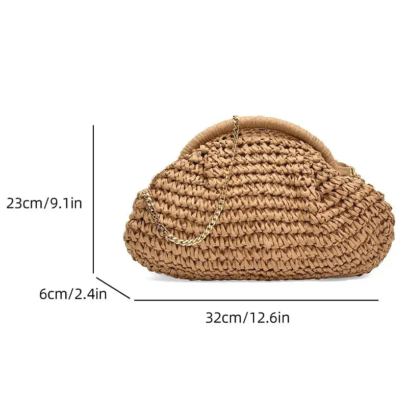 Summer New Straw Weaving Crossbody Bag Fashionable and Casual Shell Bag Women's Shoulder Bag with Excellent Texture by Hegichi