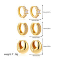 3pair/set Vintage Stainless Steel Simple Chunky Round Zircon Hoop Earrings Polished Gold Plated Rhinestone Huggie Ear Buckle New by Hegichi