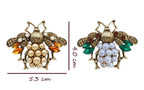Vintage Bee Brooch - Pearl Crystal Rhinestone Metal Insect Pin Badge by Adornity