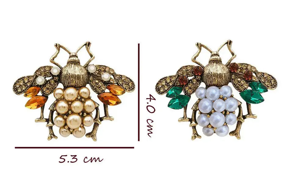 Vintage Bee Brooch - Pearl Crystal Rhinestone Metal Insect Pin Badge by Adornity