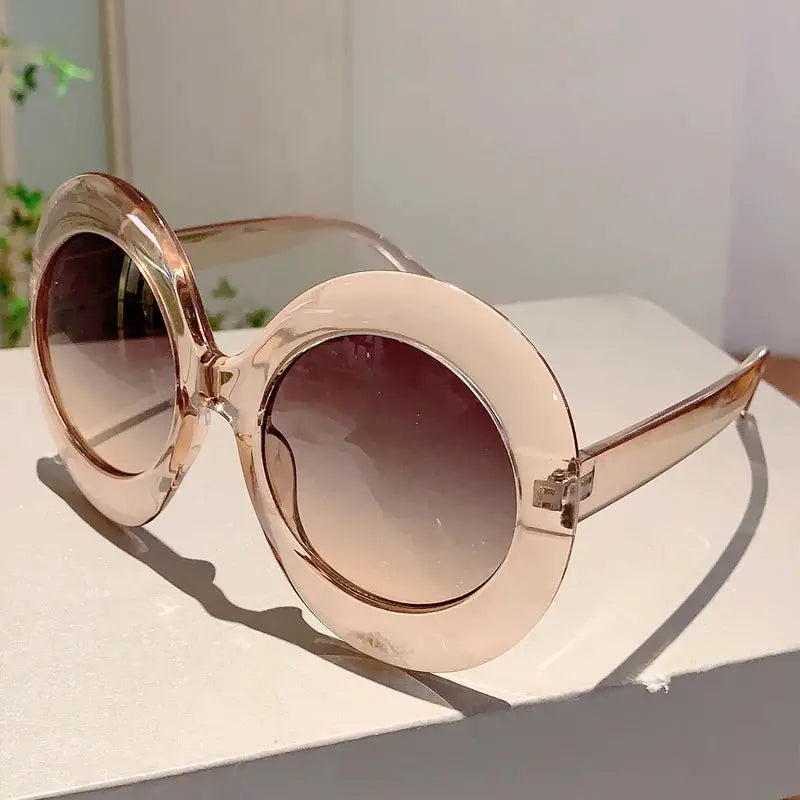 KAMMPT Oversized Round Sun Glasses 2024 Women Fashion Vintage Gradient Outdoor Shades Ins Trendy Brand Design Black Sunglasses by Hegichi