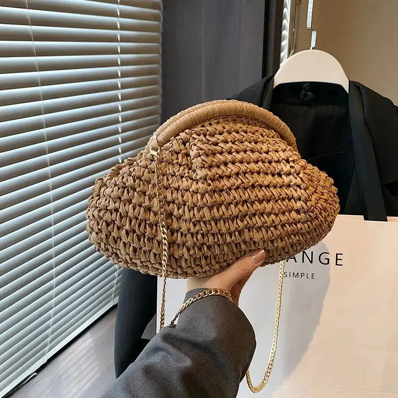 Summer New Straw Weaving Crossbody Bag Fashionable and Casual Shell Bag Women's Shoulder Bag with Excellent Texture by Hegichi