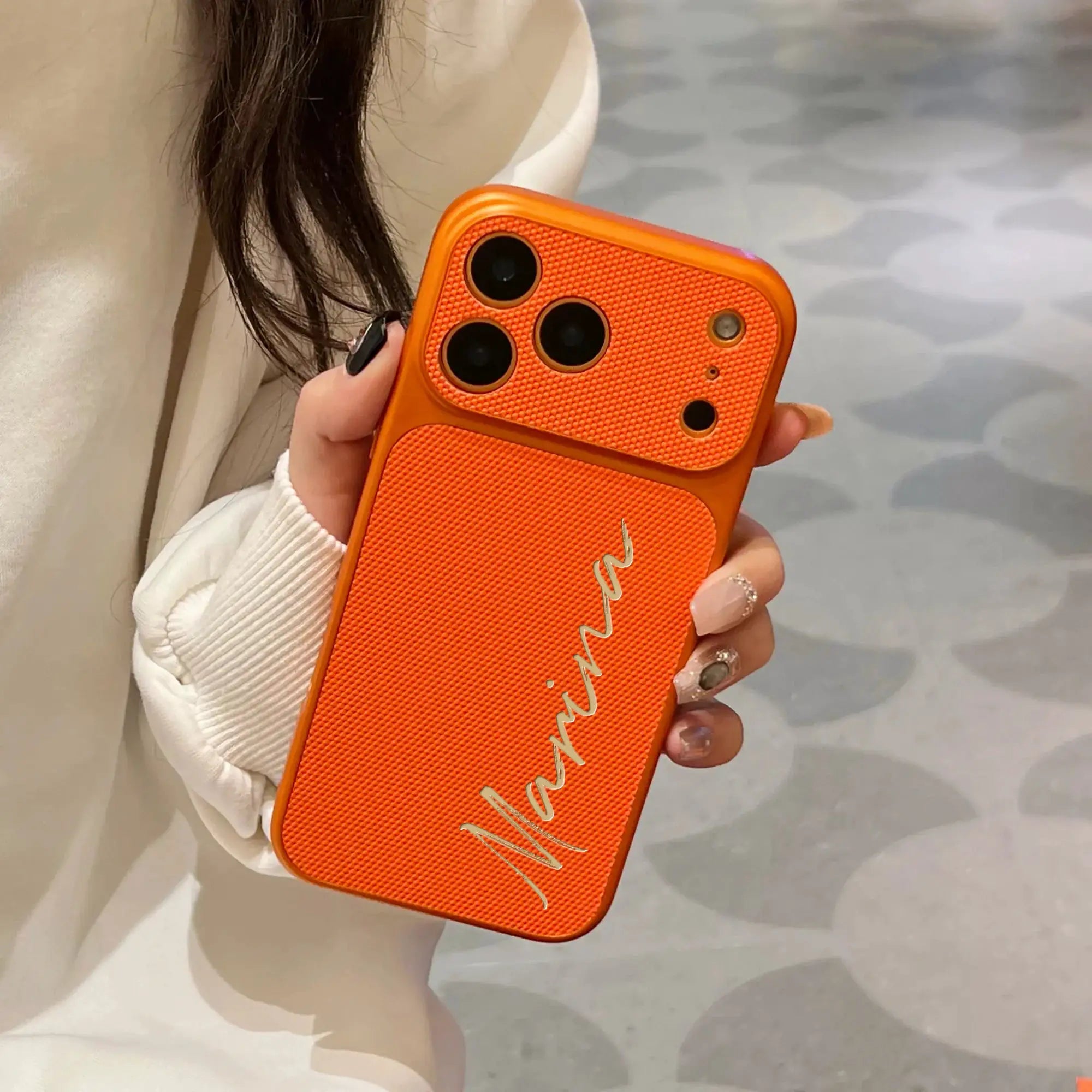Personalized Signature Customized Name Letters Luxury Football Texture Faux Leather Phone Case Compatible With IPhone 17 Pro Max by Hegichi