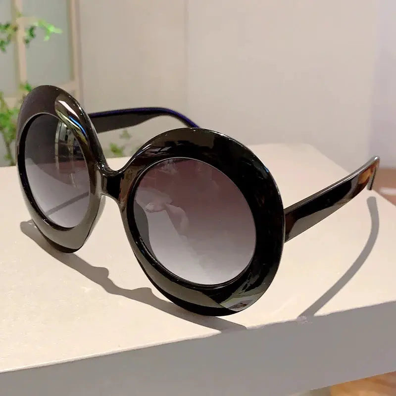 KAMMPT Oversized Round Sun Glasses 2024 Women Fashion Vintage Gradient Outdoor Shades Ins Trendy Brand Design Black Sunglasses by Hegichi