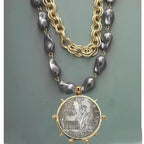Coin Pendant Necklace - Large British Penny Collectibles Charm With Figaro Chain by Adornity