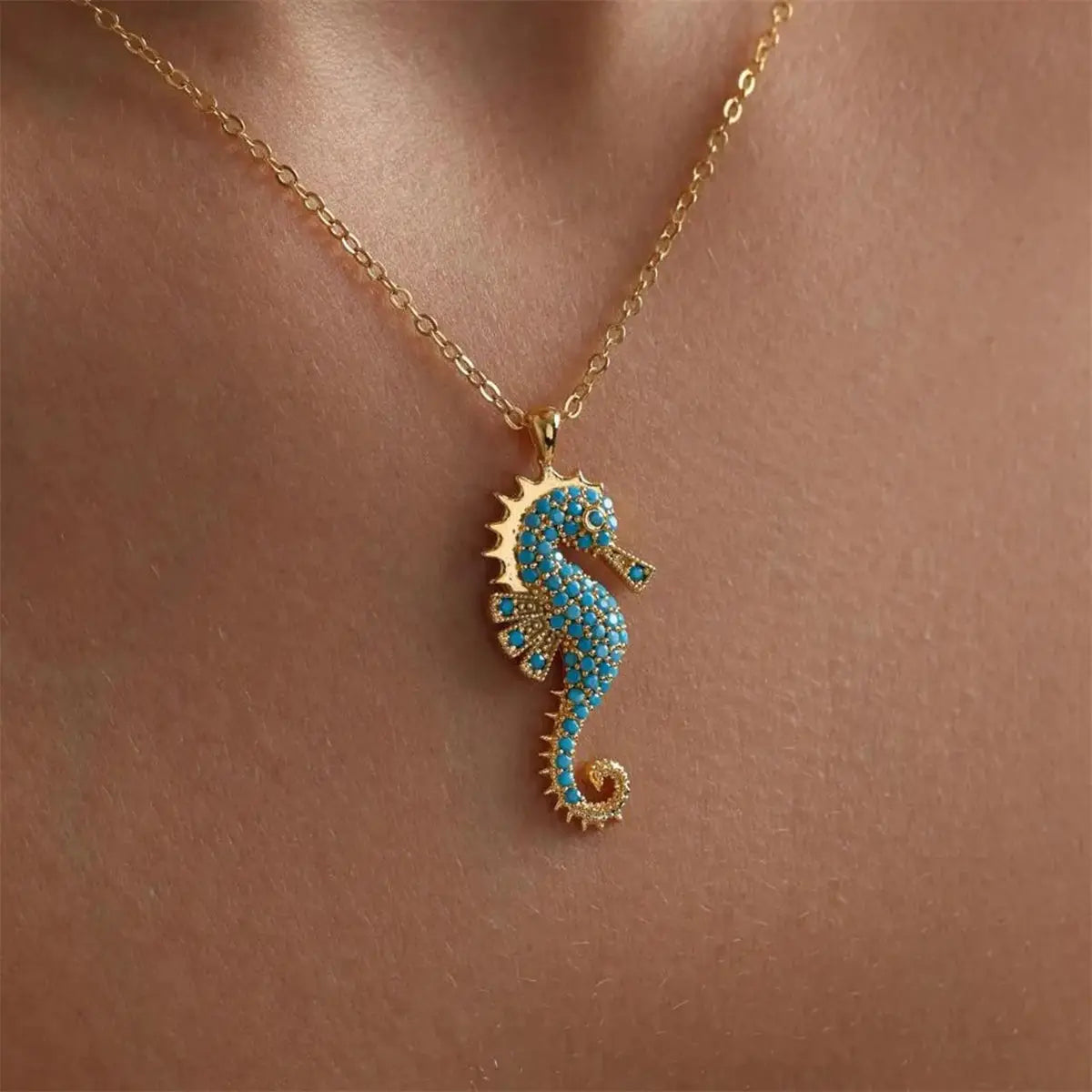 Seahorse Pendant Necklace | 18K Gold Plated Stainless Steel with Zircon Inlay, Jewelry for Women by Adornity