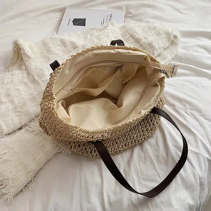 Summer Beach Bags For Women Handmade Rattan Woven Shoulder Bags Large Capacity Straw Bag Bohemian Casual Travel Handbag Totes by Hegichi