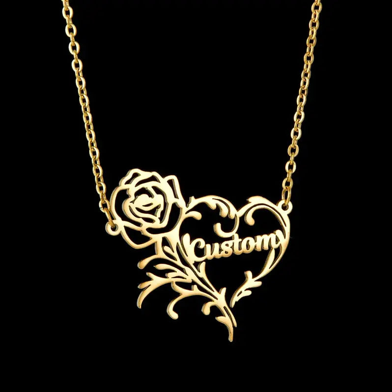 Atoztide Personalized Custom Rose Heart Name Necklaces for Women Stainless Steel Pendant Choker Link Chain Birthday Jewelry Gift by Hegichi
