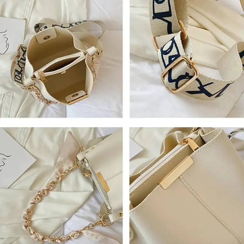 New Fashion Women's Shoulder Bag Large Capacity Ribbon Chain Bucket Bag Crossbody Bag Daily Commuting by Hegichi