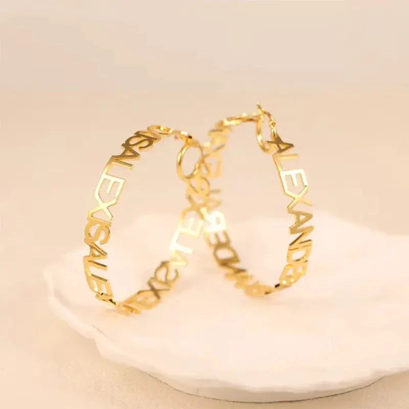 Custom Name Letter Big Hoops Earrings Stainless Steel Designer Earrings Christmas Luxury Gold Earrings A Pair Pack Jewelry Gift by Hegichi