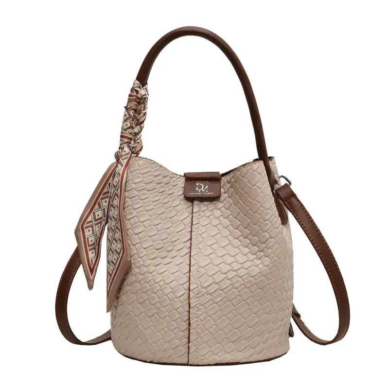 Fashionable Women's Bucket Bag, Stylish Solid Color Woven Effect Handbag Shoulder Bag and Crossbody Bag, Can Be Carried By Hand by Hegichi