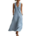 Casual Sleeveless Loose Maxi Dress Women Summer 2026 Fashion Solid Color V-neck Holliday Long Dresses Elegant by Adornity