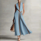 Casual Sleeveless V Neck A-Line Maxi Dresses Woman 2026 Spring Sexy Contrast Striped Print Long Dress Summer Vacation Boho Dress by Adornity