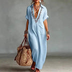 Womens Sexy Deep V Neck Print Bohemian Dress Spring Vintage Loose Long Party Dress Summer Short Sleeve Beach Vacation Maxi Dress by Adornity