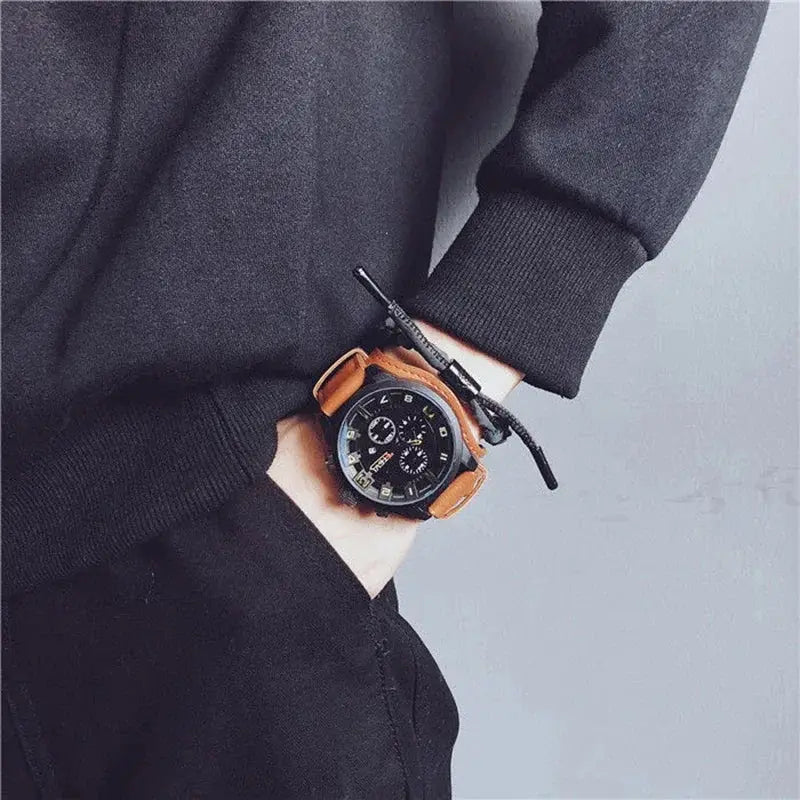 Retro Men's Watches High-end Luxury Man Watch PU Leather Strap Date Business Quartz Watch Big Dial Military tactical Wristwatch by Adornity