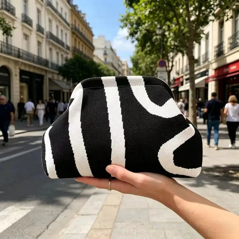 Beach bag irregular stripe knit bag women's fashion commuting versatile stripe bag makeup bag woven clutch bag by Hegichi